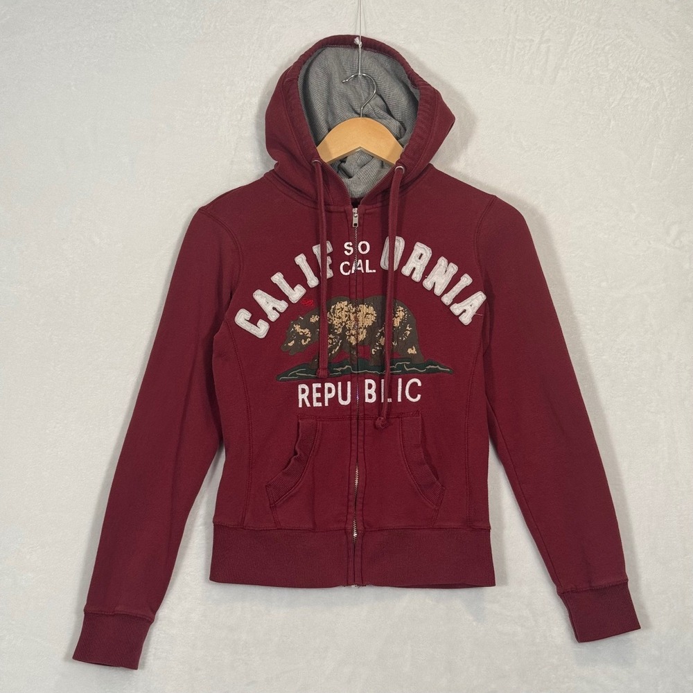 Reflex Burgundy California Republic So Cal Bear Zip Up Hoodie Small